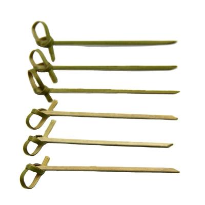 China Easily Cleaned 2023 Popular 4.72 Inch Green Natural Disposable Bamboo Cocktail Picks Knotted Decorative Cocktail Skewer Picks for sale