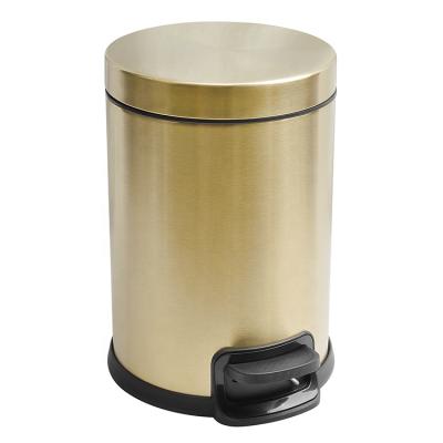 China Stainless Steel Round Metal Trash Bin Hotel Garbage Bin Pedal Viable Rubbish Bin for sale