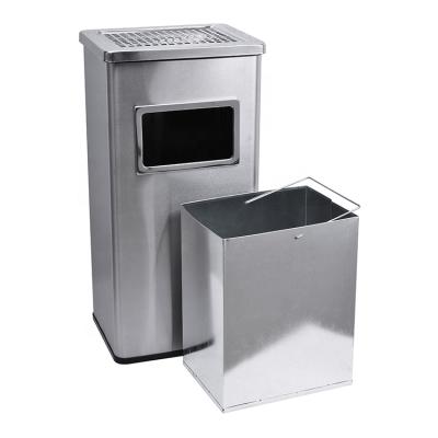 Cina Durable 30L Stainless Steel Ashtray Rectangular Commercial Waste Bin With Square Bucket Commercial Trash Bin in vendita