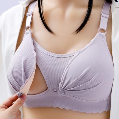 China Antibacterial Pregnant Nursing Bra Breastfeeding Elastic Support Maternity Bra Nursing Comfortable V-Neckline Cotton Feeding Bra for sale