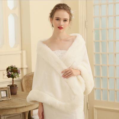 China ZL0190 Jtfur Women Wedding Winter Warm Bridal Pure Color Soft Faux Fur Shawl Plush Shawl for sale