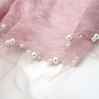 China Pearl Panel On Both Muslim Wholesale Cotton Wrinkle Pleat Criss Crimp Women's Pearl Hijab Scarf Hot Selling Hot Selling Pearl Hijab Scarf for sale