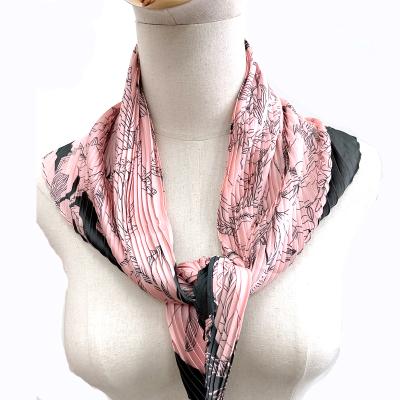 China 2021 Soft Smooth Feeling Women Muslim Hijab Scarf Malaysia Hijab Scarf Elegant Muslim Screen Printing Crease Neckscarf Instant Square Silk Scarf for sale