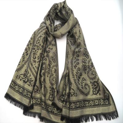 China Jacquard Autumn Fashion Jacuard Gilded Knitted 2021 Glod and Black Elegant Beauty Women Scarf for sale