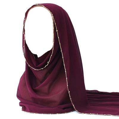 China Soft Smooth Muslim Women Scarf Women Pure Color Fashion Style Hijab All Season Chiffon Scarves With Chain Latest Design for sale