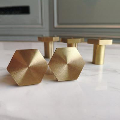 China Brass Cabinet Handle Hexagon Handle And Knobs Single Hole For Nordic Drawer Dresser Cabinet Furniture Pulls for sale