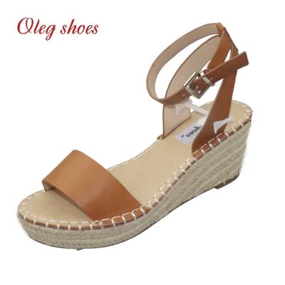 China Latest Fancy ARCH SUPPORT Wedge Heel Sandals Shoes PU Women Dress Ankle Hemp Shoes for sale