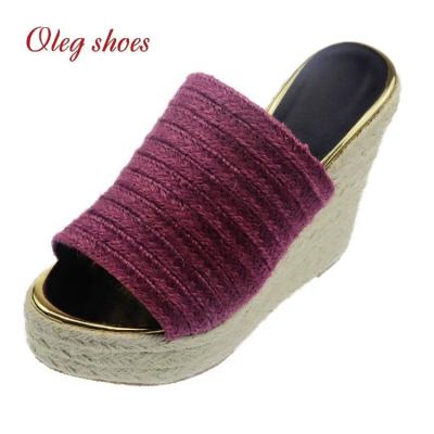 China Women Wedge Sandals Platform Breathable Sexy High Heels Woven Hemp Buckle Shoes for sale