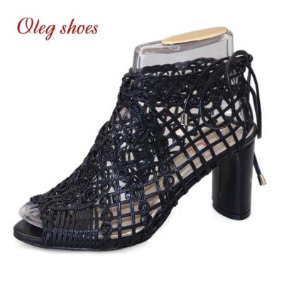 China Colored Women Anti-slippery Sandal Slingbacks Lace Up Chunky Shoes Wedding Dress High Heels for sale