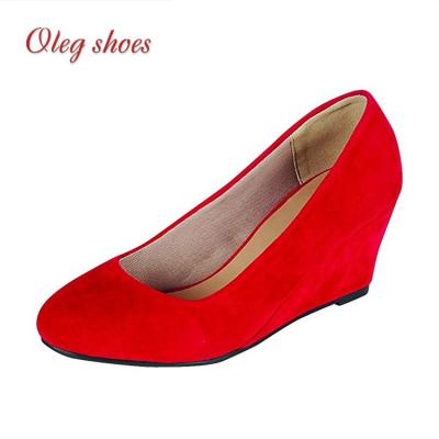 China Fashion Comfortable Round High Heel Women Round Toe Wedge Pumps Shoes for sale