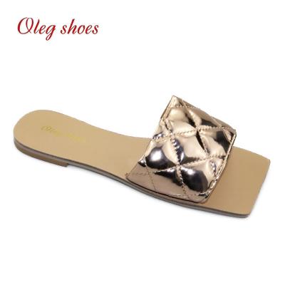 China Fashion\Comfortable\Durable 2020 Spring and Summer New Fashion Wild Diamond Pattern PU Flat Open Toe Slippers Women for sale