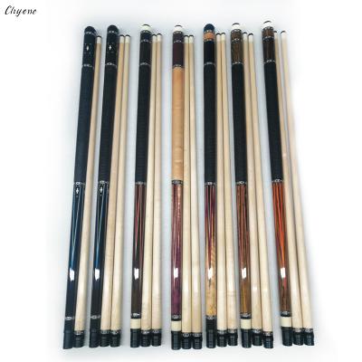 China Chyone 12pcs Maple Wood Dots Inlay Billiard Cue With Abalone Shell Ring Maple Double Shafts Pool Cue Handmade Billiard Cue for sale