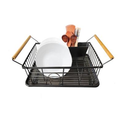 China Sustainable Kitchen Dish Basket Rack Dish Drying Rack Storage Basket With Cutlery Tray for sale