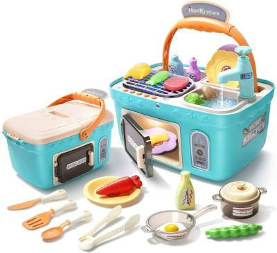 China Kids Picnic and Kitchen Playset, Portable Picnic Basket Toys with Musics and Lights Color Changing Game Foods Play Sink, Pretend Play S02992 for sale