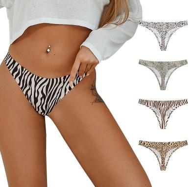 China Custom Antibacterial Seamless Thong No Trace Panties Thong Sexy Leopard Print Animal Women's Underwear Thong Custom for sale