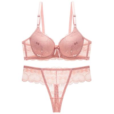 China Breathable Bralette Lace Custom Bra Set For Women Custom Bras And Underwear Sets Sexy Woman Underwear Ladies Thong Bra Panty Set for sale