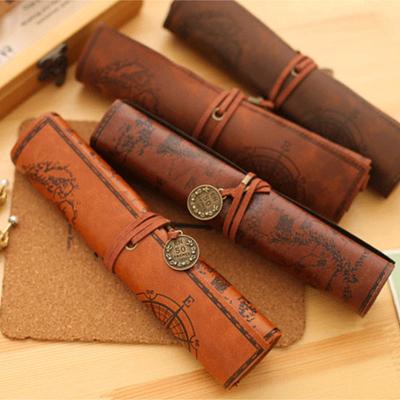 China Schools & Offices Wholesale Leather Roll Up Pencil Case Pouch For School for sale