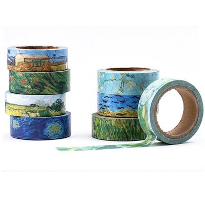 China Classical Book Decoration Van Gogh Color 1.5 Cm Notebook Strip Photo Album Diary DIY Washi Decorative Tape for sale