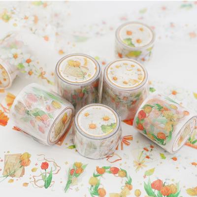 China Cheap Book Decoration Cartoon PET Flower Factory Diy Waterproof Transparent Tape Students Girls Diary Album Sticker Washi Tapes for sale