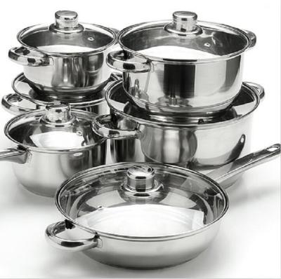 China Sustainable 12 Pcs Wholesale CooKware Sets Cheap Stainless Steel Cooking Pan And Pot Sets for sale