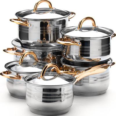 China 304 stainless steel pot milk pot cookware multifunctional kitchenware cook sustainable cookware set with gold glass lid for sale