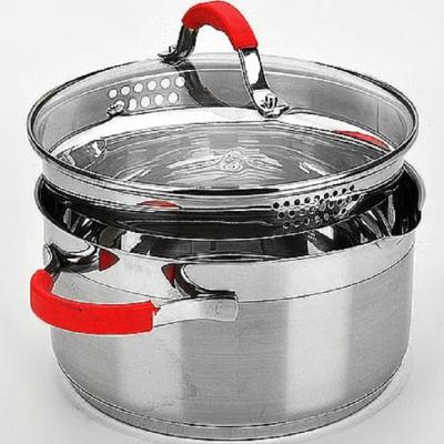 China Sustainable Straight Shape Stainless Steel Cookware Cooking Pots And Pans Set Casserole With Strainer for sale