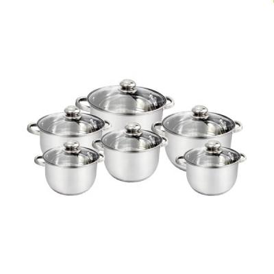 China Stainless Steel Sustainable European Home Cookware 12Pcs Set Cooking Pots And Pans With Glass Cover for sale