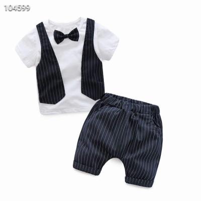 China Comfortable Cotton Suits 2019 Korean Fashion Two Piece Striped Short Sleeve Baby Boy Casual Vest Pants Boy Suit for sale