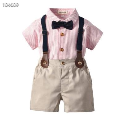 China Comfortable cotton suits 2019 summer new children's suit boy gentleman bow tie bib suit border children's clothing for sale