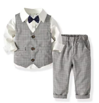 China Anti-pilling Boys Autumn Winter Three Piece Suit Boys Lattice Flower Dress English Suit for sale