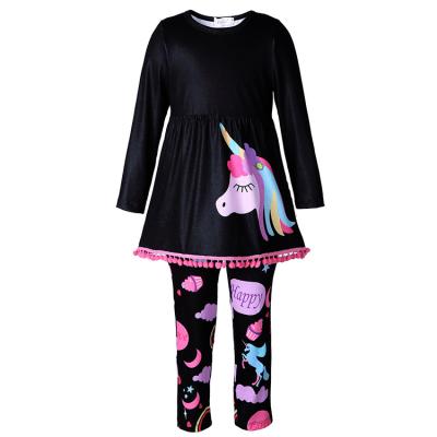 China Amazon Breathable Children's New Girl Long Sleeved Shirt Pants Unicorn Patch Costume For 1-8T Children for sale