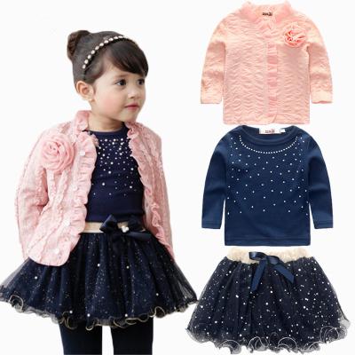 China Girl Costume Lace Princess Dress Flower Coat Breathable T-shirt Three Piece Skirt for sale