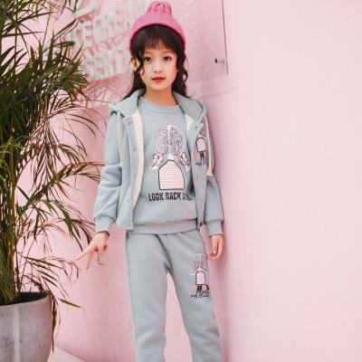 China Large Girls Winter Suit Vest Sweater Breathable Cashmere With New Children Thickened Three Piece Suit for sale