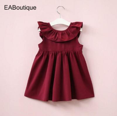 China EABoutique Regular Cotton Ruffles Collar Cute Baby Dress For Summer Bow Sleeveless Kids Dress For 1-6year Q0328 for sale