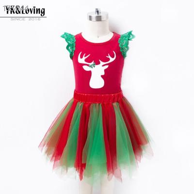 China 100% Handmade New Christmas Cotton Baby T-shirt Color Mesh Skirt 2-7 Years Children's Vest Skirt Suit for sale