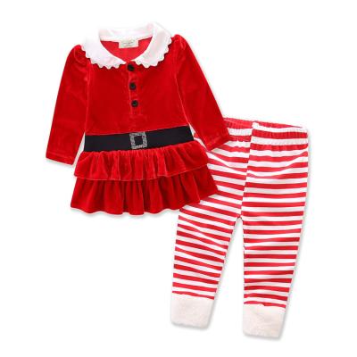 China European New Year Costume Striped Pants Christmas Costume Package Baby Clothing For Girls Long Sleeve Dress for sale