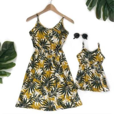 China Europe and America Amazon ebay Europe and the United States summer explosions leaf printing parent-child strap dress for sale