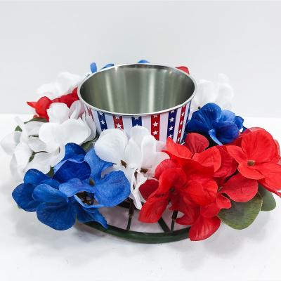 China Patriotic American Silk Fabric 40%/iron 20%/plastic 40% Red White and Blue F Lei Hawaiian Luau Flower Necklace Independence Day Memorial Day Flower Necklace for sale