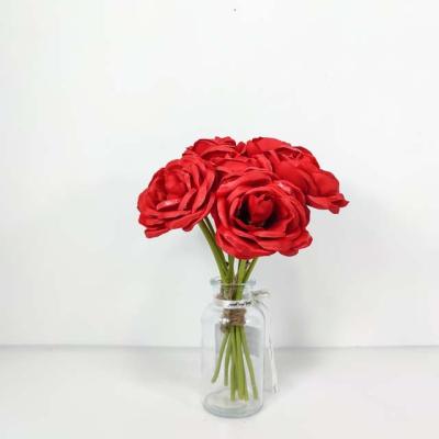 China Iron 5%/plastic yarn 20%/75% Red Rose Silk Fabric Buds Wedding artificial flower heads for decoration for sale