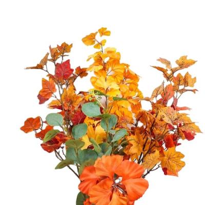 China Iron 8%/plastic 52%/40% Cloth Orange Color Floral Bouquet Flowers Artificial Maple Ginkgo Silver Leaf Package Thanksgiving Seasonal Decoration Silk Plastic for sale