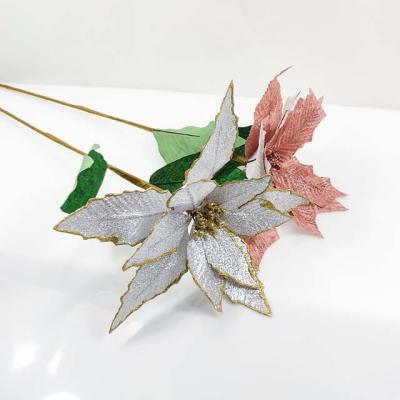 China Velvet+Iron Decorate Artificial Gold Silk Flowers Christmas Day For Store Windows And Home for sale