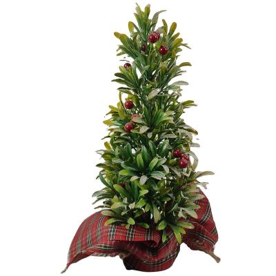 China 30%/plastic 55%/foam 15% Pine Needle Tree Decoration Flower Table Pot Ceramic Hot Selling Plastic Vintage Ornaments Christmas Stand Artificial Tree With Berry for sale