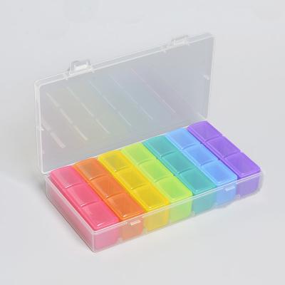 China Lightweight Custom 21 Compartments Carton Pill Packaging Plastic Box For 3 Weeks for sale