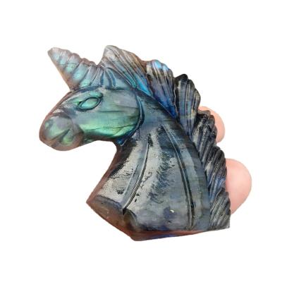 China Labradorite Unicorn Heads Carving Spectrolite Pendant Crystal Ornament For Gift from Feng Shui Natural Hand Carved for sale