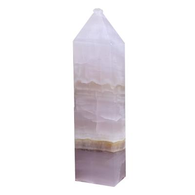 China Feng Shui Factory Price Natural Hand-carved Crystal Point Afghan Pink Rose Healing Quartz Tower for Decoration for sale