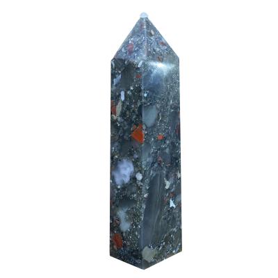 China Feng Shui Factory Price Natural Hand-carved Crystal Point African Blood Stone Healing Tower for Decoration for sale