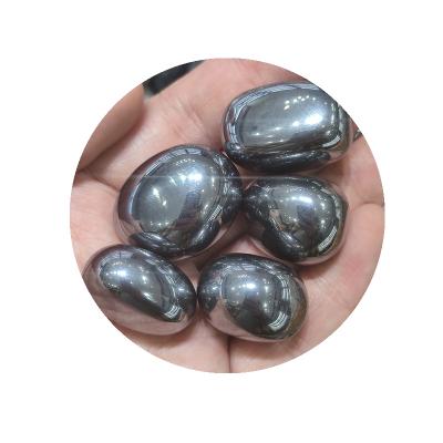 China Silver Sliding Cabochon Crystal Pebble For Decoration Feng Shui Palm Stone Natural Polished Healing Terahertz for sale