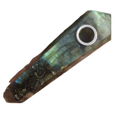 China Feng Shui Natural Healing Spectrolite Crystal Tobacco Pipe Weed Labradorite Smoking Pipe for Gift for sale