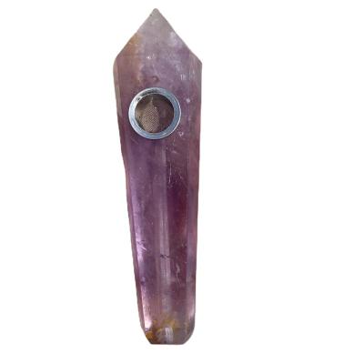 China Feng Shui Smoking Pipe Wholesale Natural Amethyst Crystal Tobacco Pipe Gemstone Wand Purple For Sale for sale