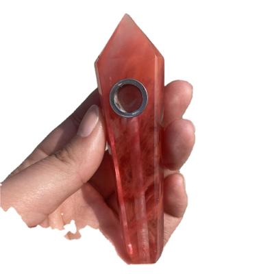 China Feng Shui Stone Smoking Pipe High Quality Red Crystal Wand For Sale Quartz Stone Tobacco Pipe for sale